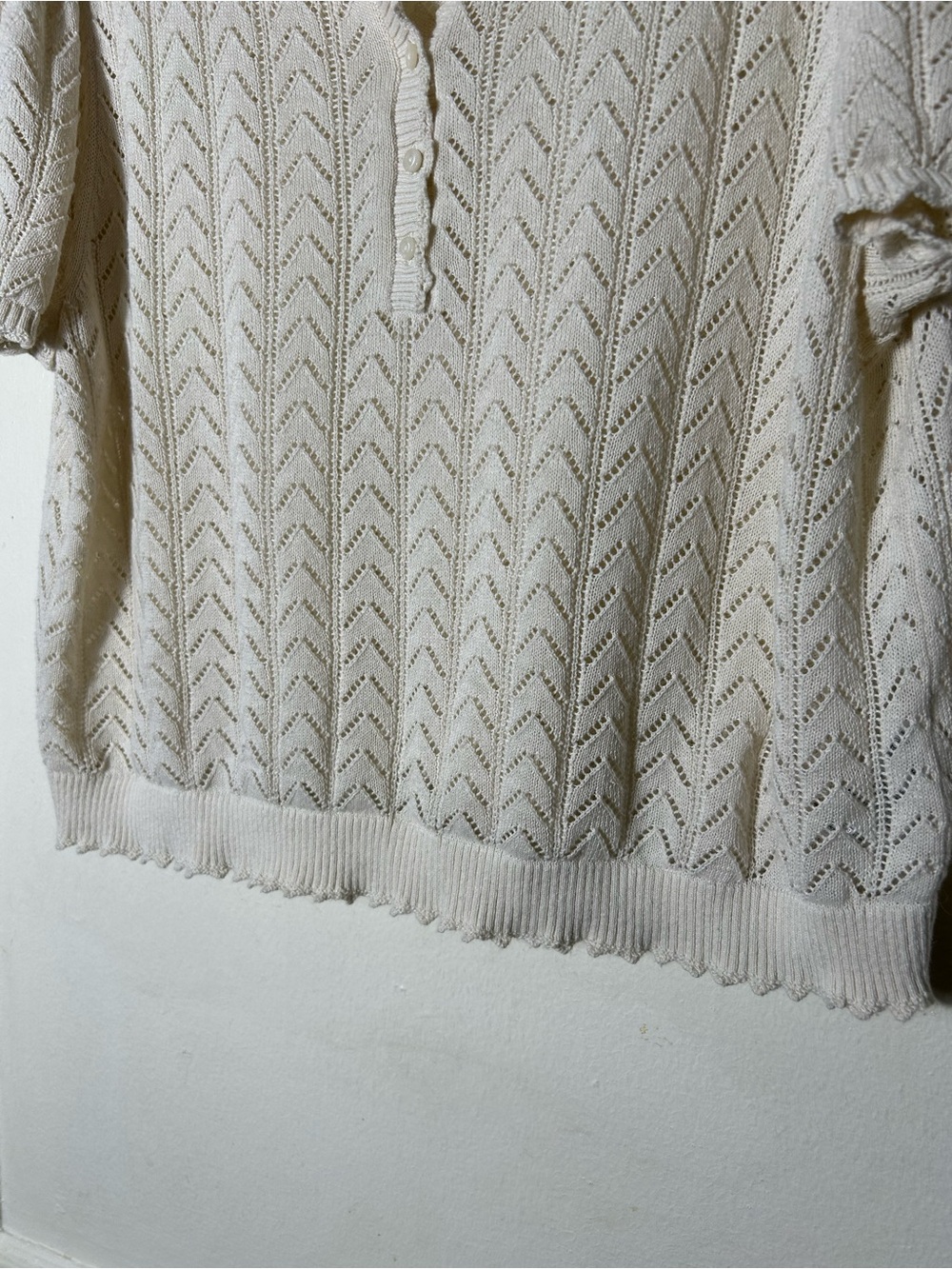Doen X Gap ivory pointelle knit puff sleeve short sleeve top womens XL - Picture 4 of 8